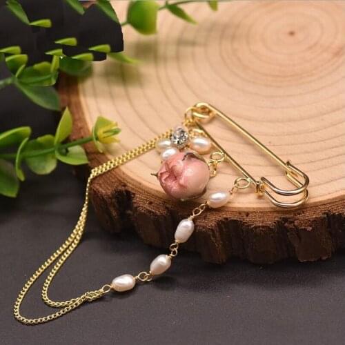 Original Natural Freshwater Pearl Brooch Party Engagement Rose Flower Tassel Sweet Brooches Pins Corsage Fashion Jewelry Gifts