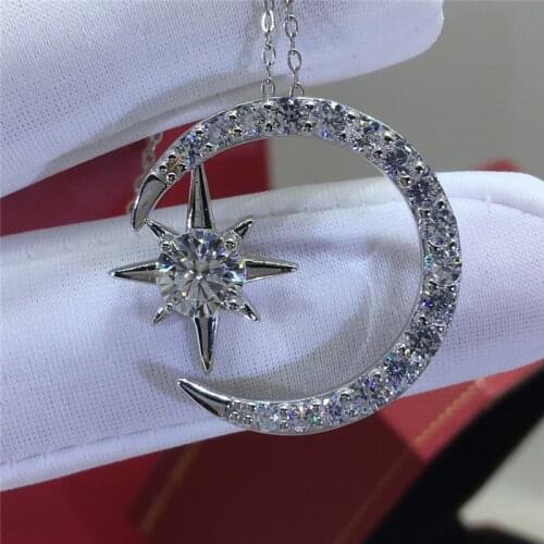 Silver 925 1 Carat Excellent Cut Diamond Test Passed D Color Moissanite Star Sun Moon Pendant Necklace Female Wedding Jewelry