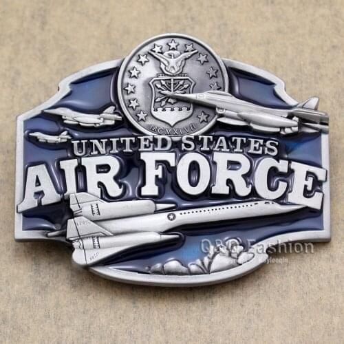 Belt Buckle 2020 New Men Women Unisex USAF US Air Force Western Silver Plated Blue Military Airplane Jewelry