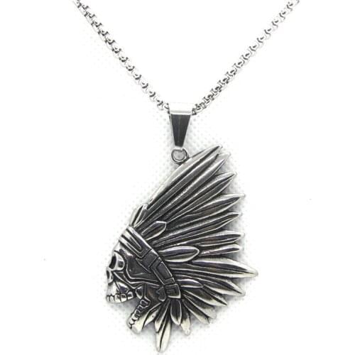 Rany&Roy Newest Skull Feather Pendant 316L Stainless Steel Jewelry Punk Style Indian People Pendant
