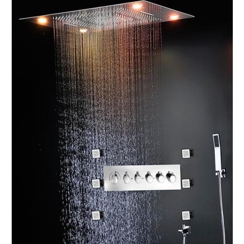 Luxury Bathroom Rainfall Shower Heads Ceiling Waterfall SPA Massage LED Shower panel Thermostatic Shower Diverter Faucets