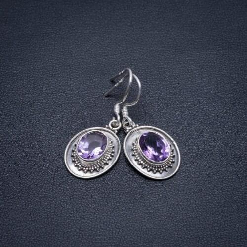 Natural Amethyst Handmade Vintage 925 Sterling Silver Earrings 1 1/4" S1670