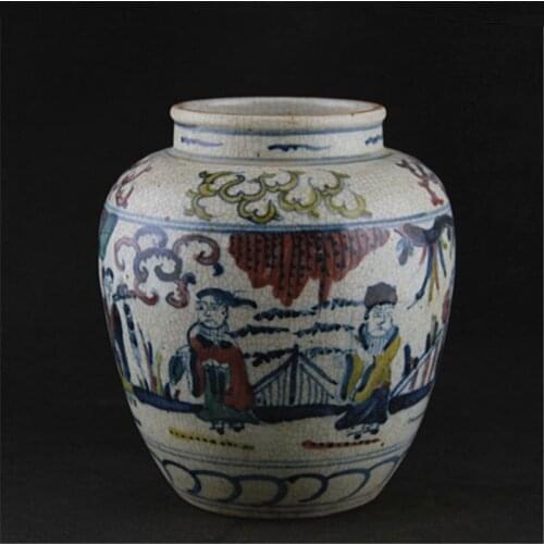 Ming Dynasty five colorful glaze figures old jar