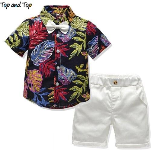 Top and Top Kids Boy Clothes Summer Gentleman Set Short Sleeve Bowtie Shirt+Shorts Casual Outfit for Wedding and Party Bebe Suit