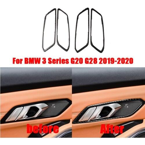 Carbon Fiber Sticker Inner Door Handle Frame Cover Trim Sticker 4Pcs Car Accessories For BMW 3 Series G20 G28 2019-2020