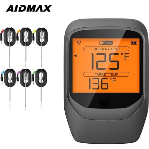 AidMax PRO07 Six Probe Outdoor Cooking Meat Thermometer Large LCD Backlight Food Grill Thermometer with Timer Mode for Smoker