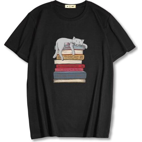 Unisex 100% cotton short sleeve cartoon men T shirt summer lovely cat print casual loose cat women t-shirt tops tees