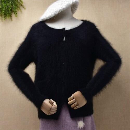 Ladies women Fashion black Winter clothes Mink Cashmere knitted long sleeves loose cardigans angora fur jacket coat sweater pull