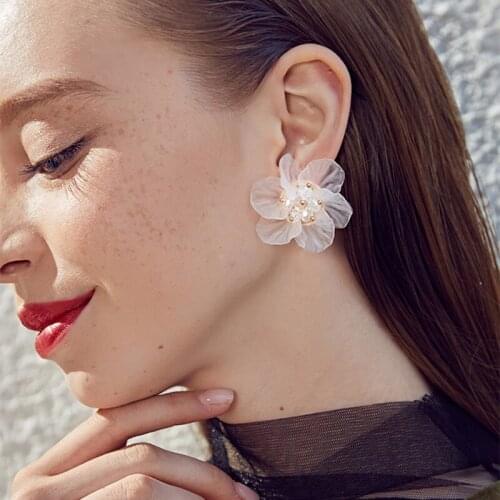 Flowers Pattern Women Stud Earrings Bohemian Ear Jewelry Smoke Gray Wrinkled Acrylic Ear Accessories Best Gifts for Girls 3A5008
