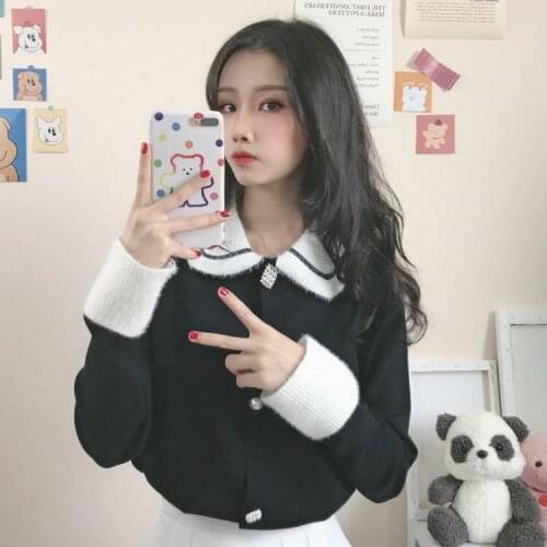 Woman Sweaters Cardigan Peter Pan Collar Sweater Womens Fall Winter Outer Wear Cardigan Outerwear Top Knitwear Sueters De Mujer