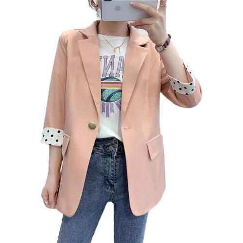 2020 Women Office Blazer New Spring Autumn Jacket Coat 3/4 sleeve fashion Casual Suit Female Solid color Loose Blazer Outerwear