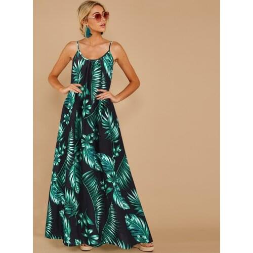 Sexy Sleeveless Spaghetti Print Maxi Dress Woman Summer Fashion Casual O-neck Long Dresses For Women 2021 Black Loose Robe Femme