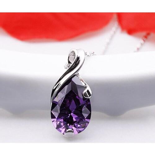 Beautiful 925 Sterling Silver Necklace Lady Jewelry Luxury Crystal Purple Teardrop Necklaces Women Engagement Accessories KOFSAC