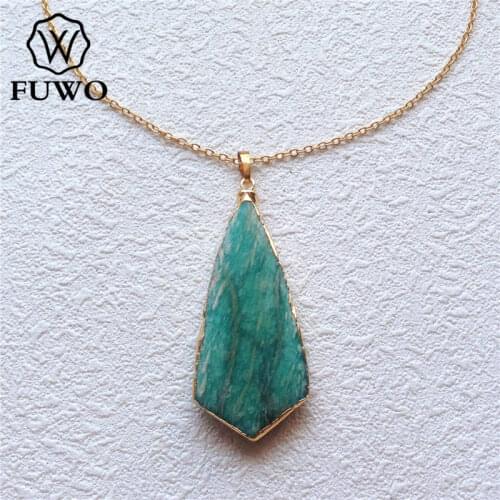 FUWO Fashion Amazonite Charm Necklace With 24K Gold Filled Brass Chain High Quality Anti-fading Bohemia Jewelry For Women NC062