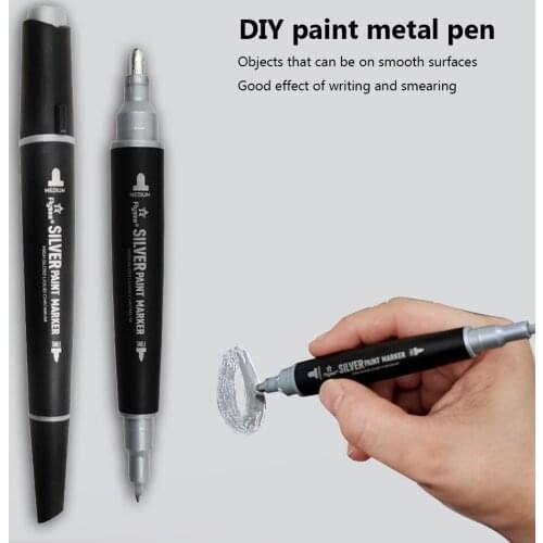1Pcs Double-Headed Silver Mirror Marker Pen Paint Water-base Marker Pen for Ceramics Glass Fabric Leather Painting Doodling Arts
