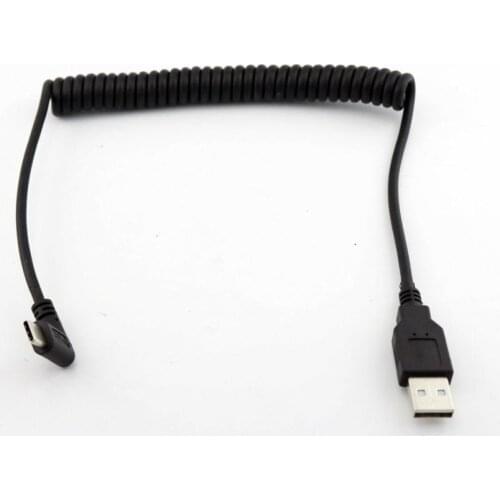1x 1.5M USB 2.0 A Male to USB 3.1 Type C Right Angle Male Charging Spiral Coiled Connector Cable Black