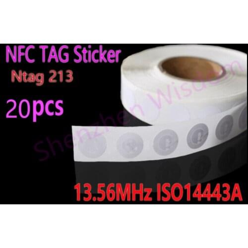 20pcs/Lot NFC Tags Sticker 13.56MHz ISO14443A Ntag 213 NFC Stickers Universal Lable Ntag213 RFID Tag for all NFC enabled phones