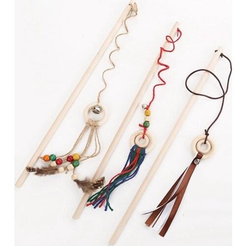 40CM Legendog Cat Stick Wand Toy Wooden Handle Funny Cat Tassel Teaser Kitten Interactive Toy with Bell Training Toys