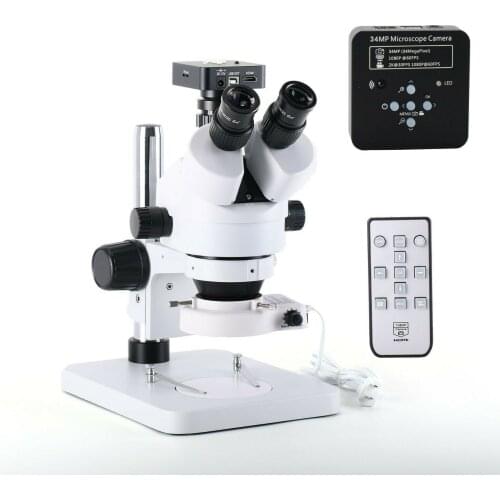 7x-45x Zoom Trinocular Stereo Microscope with 34mp Digital Eyepiece 1080P Camera Illuminated Industrial Repairing Microscope