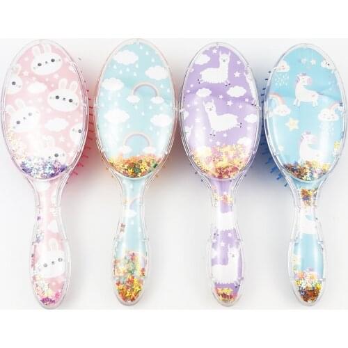 Cartoon Cute Unicorn Animal Sequins Anti-static Hair Brush Massage Comb Shower Wet Detangle Hair Brush Salon Hair Styling Tools