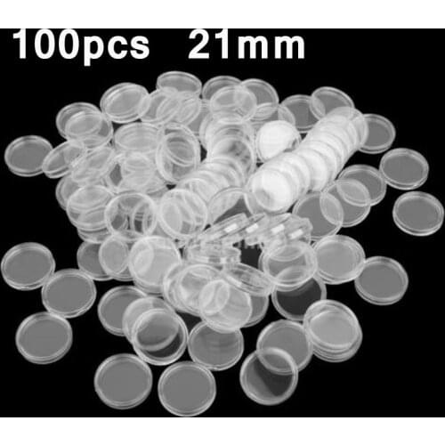 100Pcs 21mm Coin Holder Capsules Box Storage Clear Round Display Cases Plastic Coin Capsule Container Home Storage Boxes Bins