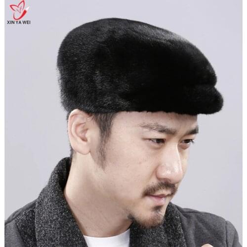 Hot Sale 2018 Real Fur Hat Mens Mink Fur Berets Casual Warm Ear Protection Winter Fur Cotton Cap Harppihop hats