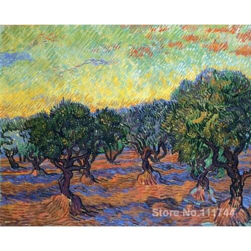Art for living room wall Olive Grove Orange Sky by Vincent Van Gogh paintings High Quality Hand painted