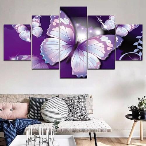 Paintings Canvas 5 Piece Art Purple Butterfly Animal Poster Modern Decorative Wall Art for Home Decorations Wall Decor
