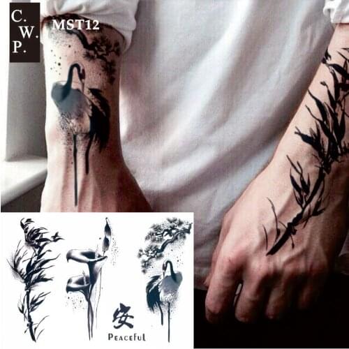 MST12 1 Piece Chinese Watercolor Painting Pine Calla Abstract NatureTattoo body paint Tattoos