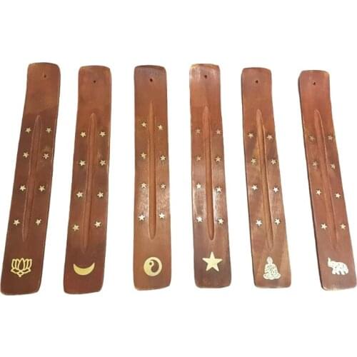 Star Moon Wood Incense Burner Holder Handmade Wooden Incense Stick Burner Yin and Yang Crescent Incense Burner N0PA