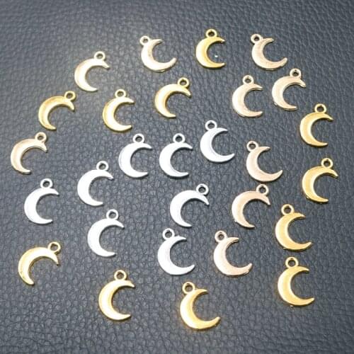 50pcs Silver Plated Cute Mini Moon Pendants Earrings Bracelet Accessories DIY Charms For Jewelry Carfts Making 14*10mm A601