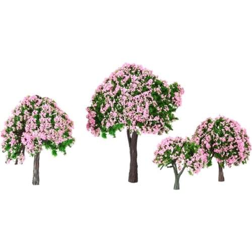 4 Pieces Ball-shaped Flower Model Trees Mixed Tree Train Layout Garden Scenery White and Pink Flower Trees Diorama Mini Pink