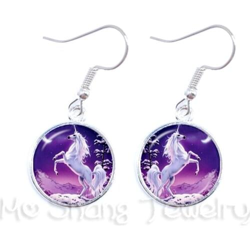 New Unicorn Earrings Unicorn Cartoon Picture Dangle Earrings Jewelry Glass Cabochon Earrings For Women Fashion Jewelry Gifts