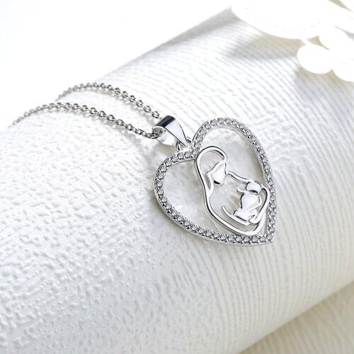 MYC1 Sterling Silver 925 Mother and Child Love Pendant Necklace Heart Silver Necklac