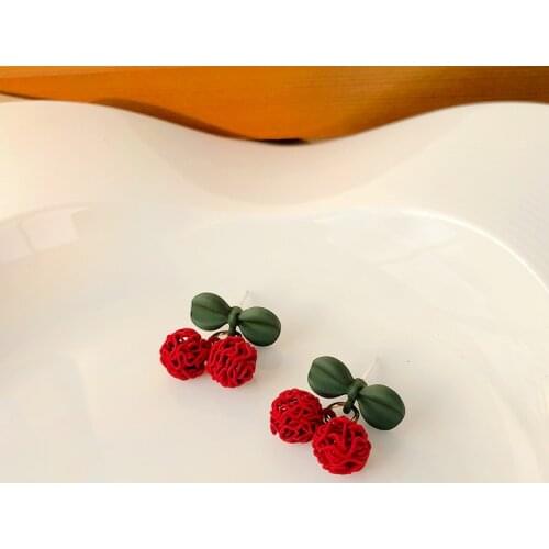 Lovely Cherry ear nail female temperament collision color design feeling earrings new fashion jewelry