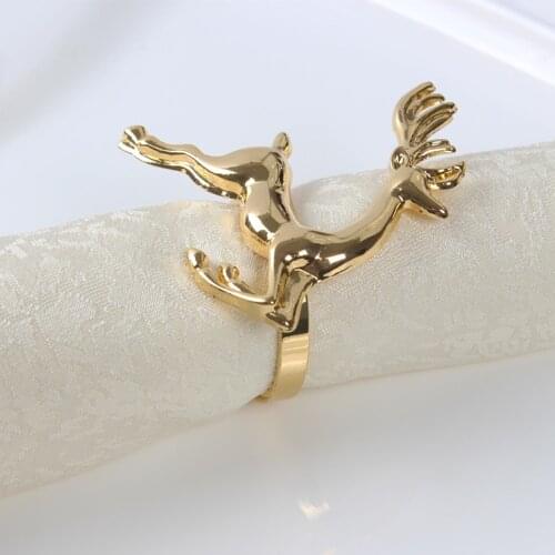 SHSEJA 12pcs/lot Christmas deer napkin rings Silver Gold Alloy napkin buckle napkin buckle hotel wedding party table decoration