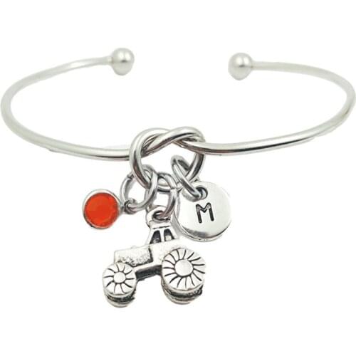 Tractors Creative Initial Letter Monogram Birthstone Adjustable Bracelet Fashion Jewelry Women Gift Pendant