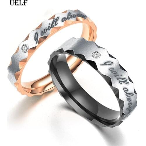 Uelf I Will always be with you Love Couple Rings Stainless Steel Engagement Wedding Rings for Men Women