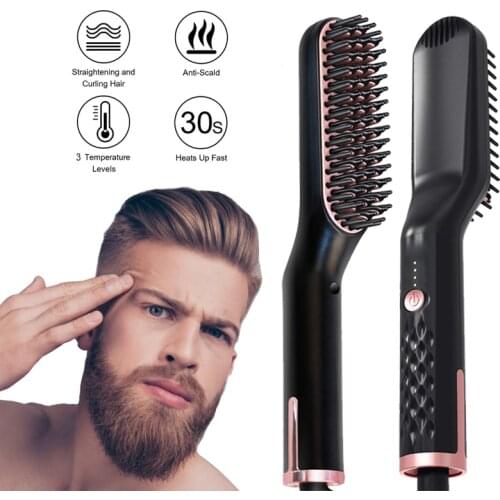 Beard Straightener Hair Brush Straightener Ceramic Flat Iron Straightening Comb Smoothing Iron Brush Heating Comb Straightener