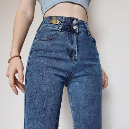 Womengaga 2021 Stretch Retro High Waist Buttocks Slimming New Skinny Casual Denim Ankle-Length Pants Trousers For Women Sn20