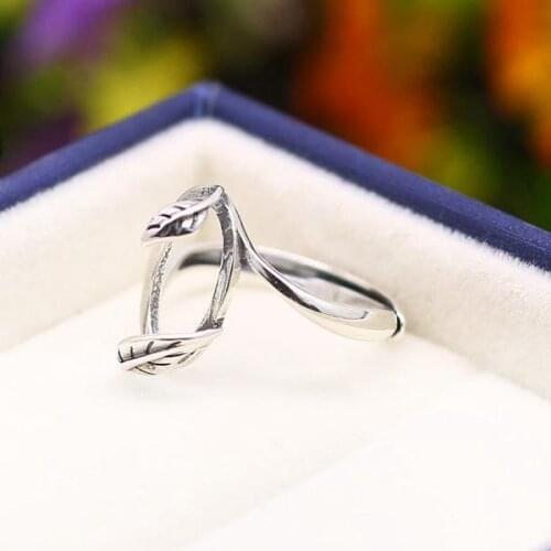 925 Sterling Silver 10x14mm Oval Cabochon Semi Mount Women Engagement Leaf Women Ring Fine Jewelry Setting for Gemstone