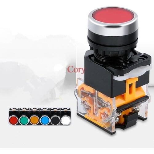 1PC Flat Round Push Button 22mm Mounting 10A Maintained/Momentary LA38-11BNZS Starting switch Red/Yellow/Blue/Green/Black/White