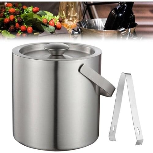 1300ml Brushed Ice Bucket Stainless steel Ice Cube Container with Tongs Tweezer Lid Drink Cooler Supplies
