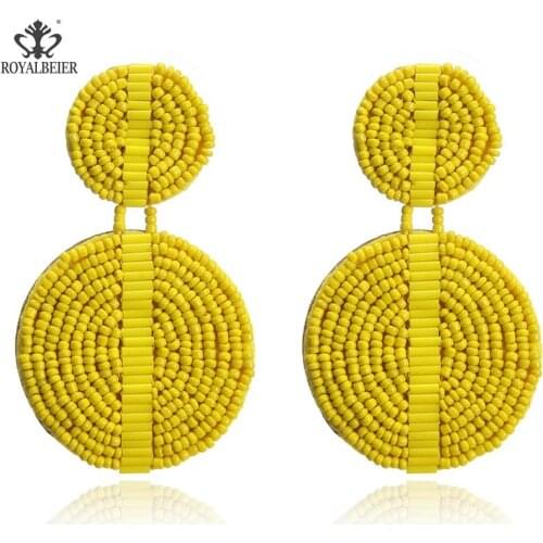 2020 Fashion Big Yellow Earrings for Women Bohemian Long Beaded Earrings Handmade Boho Jewelry Beach Ethnic Accessories