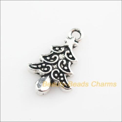 30 New Pendants Christmas Tree Leaf Tibetan Silver Color Charms 14x21mm