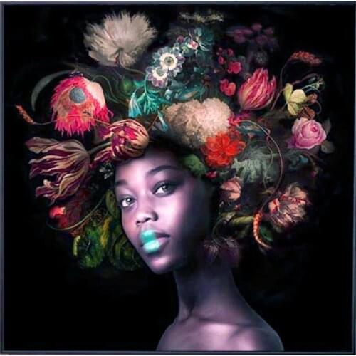 Flower African Woman Diamond embroidery 5d diy diamond painting Portrait full Round drill mosaic picture Square of rhinestones