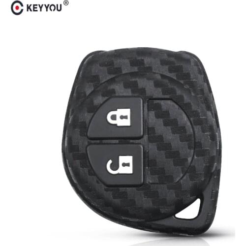 KEYYOU 10pcs For Suzuki SX4 Swift Vitara Carbon Fiber Silicone Key Fob Case 2 Buttons Car Remote Key Keychain Cover