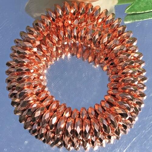 Natural Faceted Rondelle Rose Gold Hematite Stone Bead Flat Round Spacer Loose Beads For Jewelry Making DIY Bracelet 3/4/6/8mm