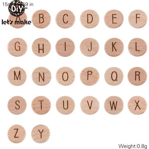 Lets Make Wooden Teether Beads English Alphabet Letter 50pcs Beech Custom Personalized Name DIY Pacifier Chain Baby Goods Toys