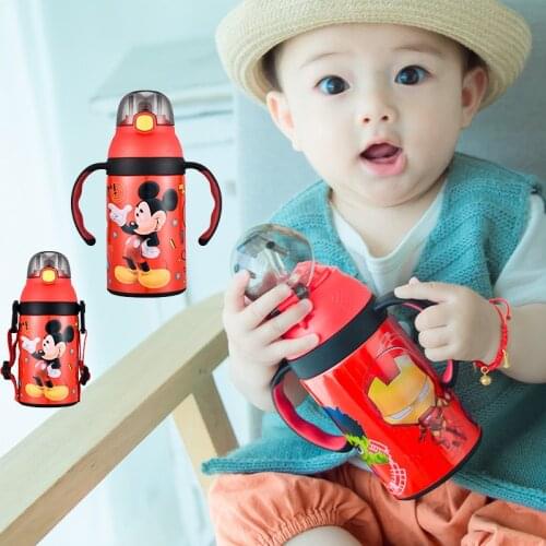 Disney Childrens Stainless Steel Handle Cartoon Princess Captain America Leak-proof Double Cover Sippy Cup Insulation Cup 300ml